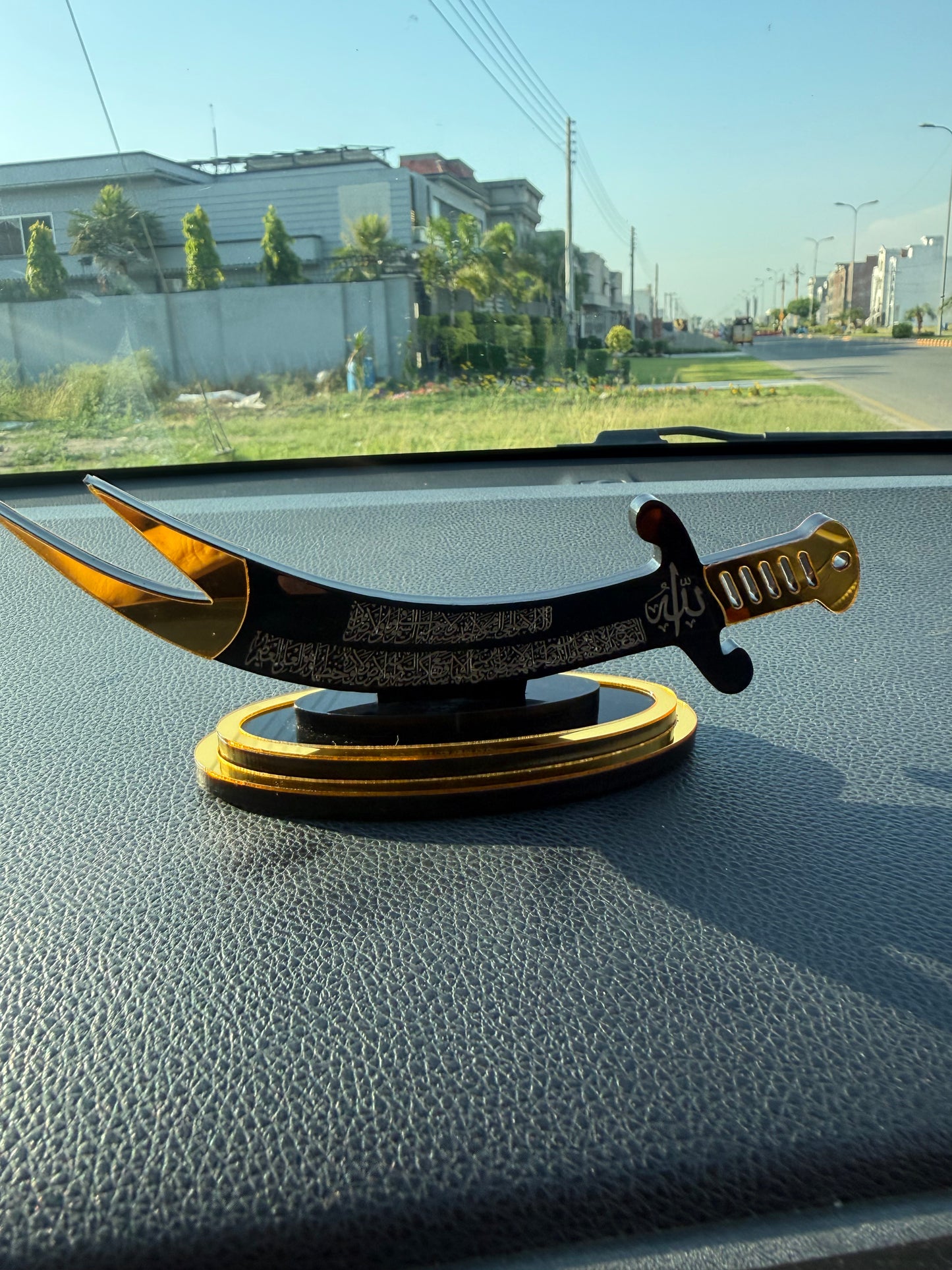 Zulifqar shape Car Dashboard Stand with Ayat ul Kursi & Safar ki Dua