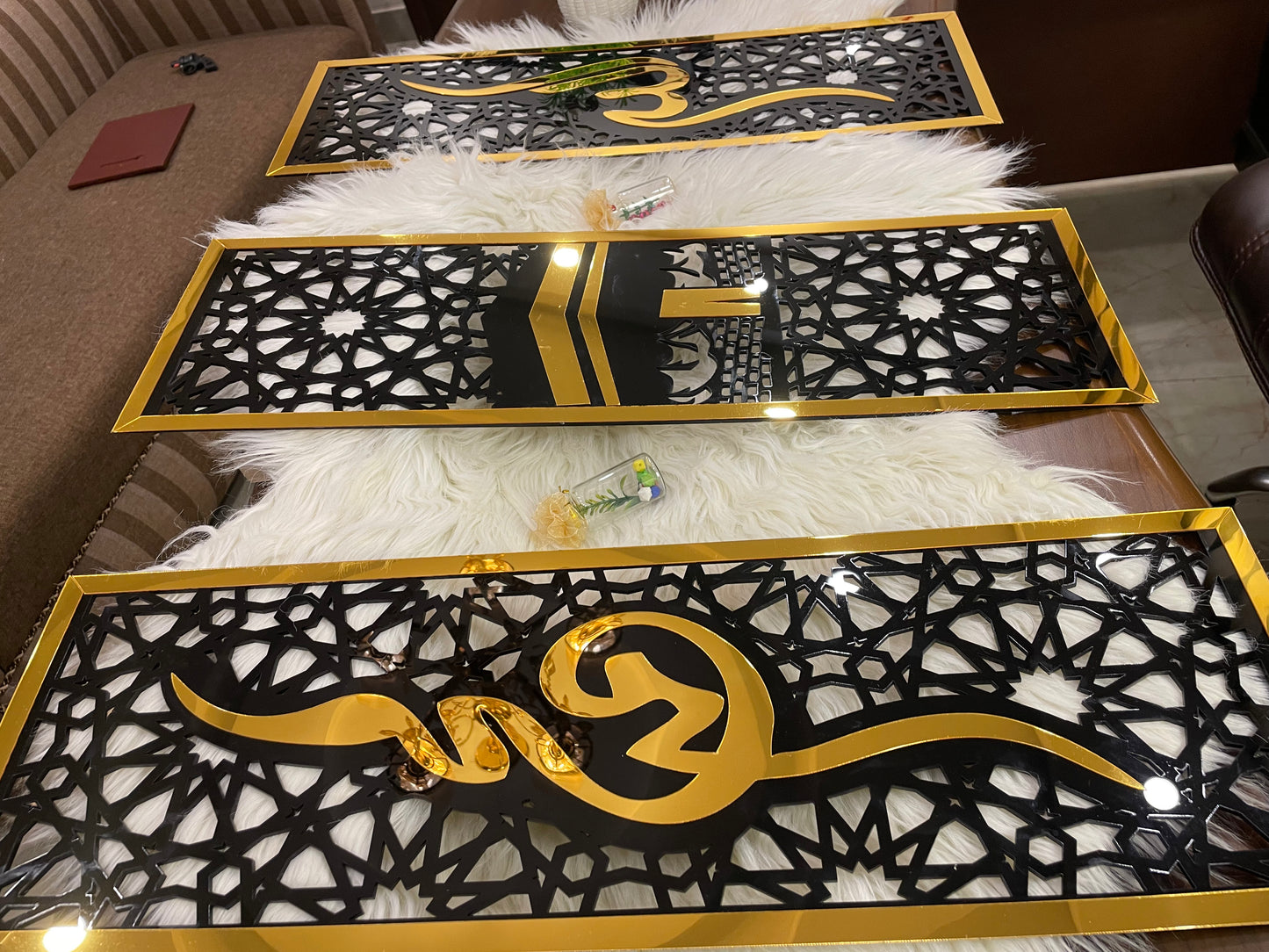 Set of 3 Islamic Wall Sceneries – Allah, Muhammad (SAW), and Kaaba for Home & Office