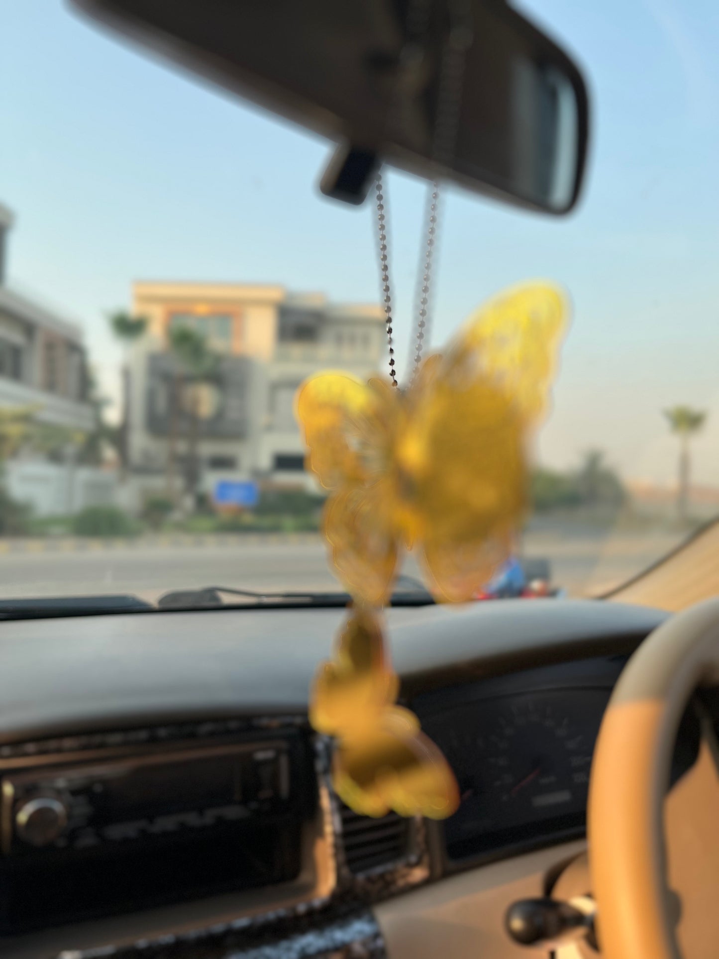 Golden butterfly mirror hanging for car 003
