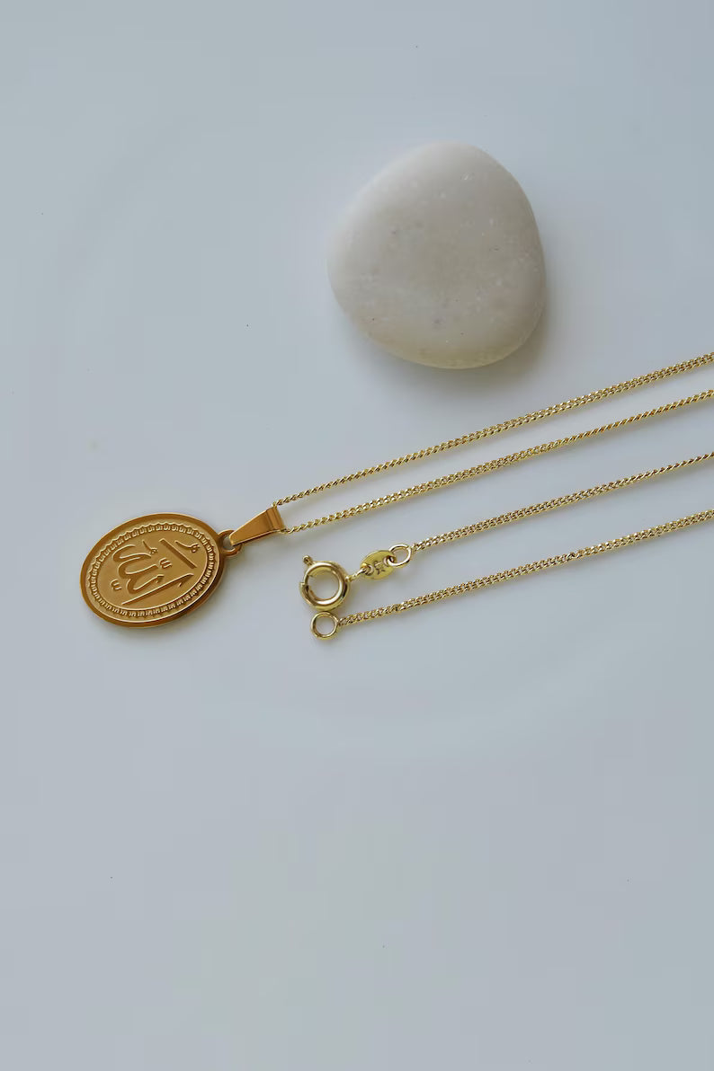 Gold Allah Calligraphy Pendant Necklace! Stainless Steel Islamic Jewelry