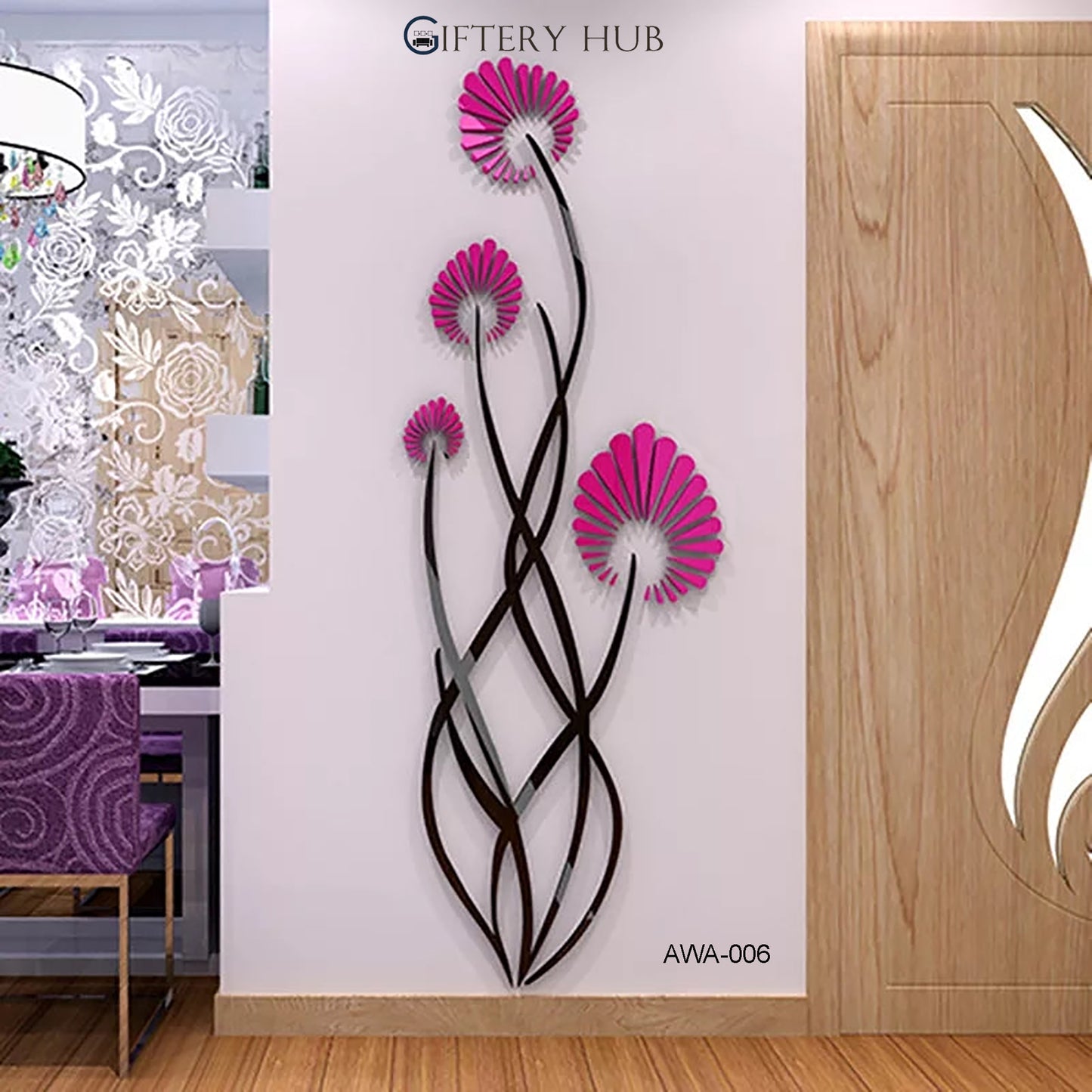 ACRYLIC RED DANDELION FLOWERS WALL ART - AWA-006