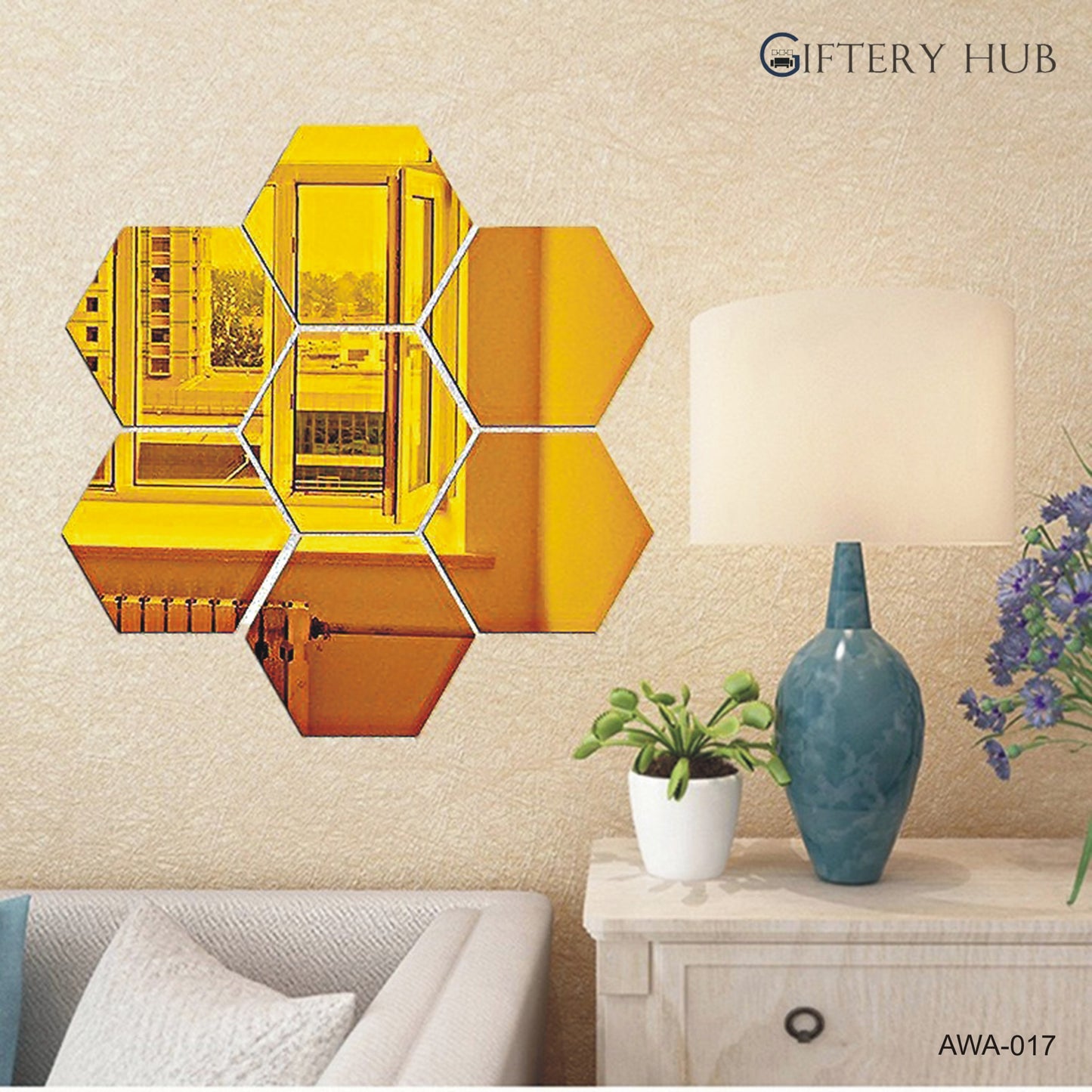 Acrylic Hexagon Gold mirror wall decor for home and office decor - AWA-017