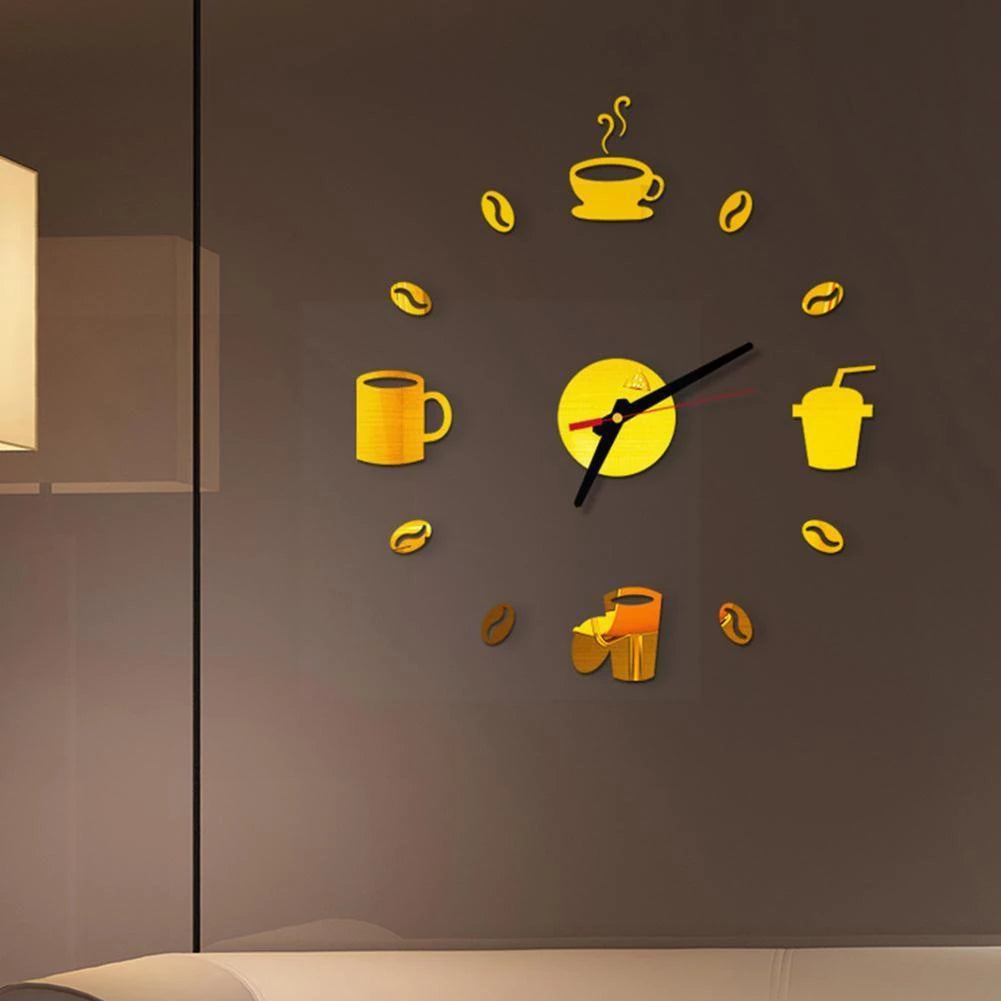 3D Acrylic Cup and Coffee DIY Wall Clock - EC - 144