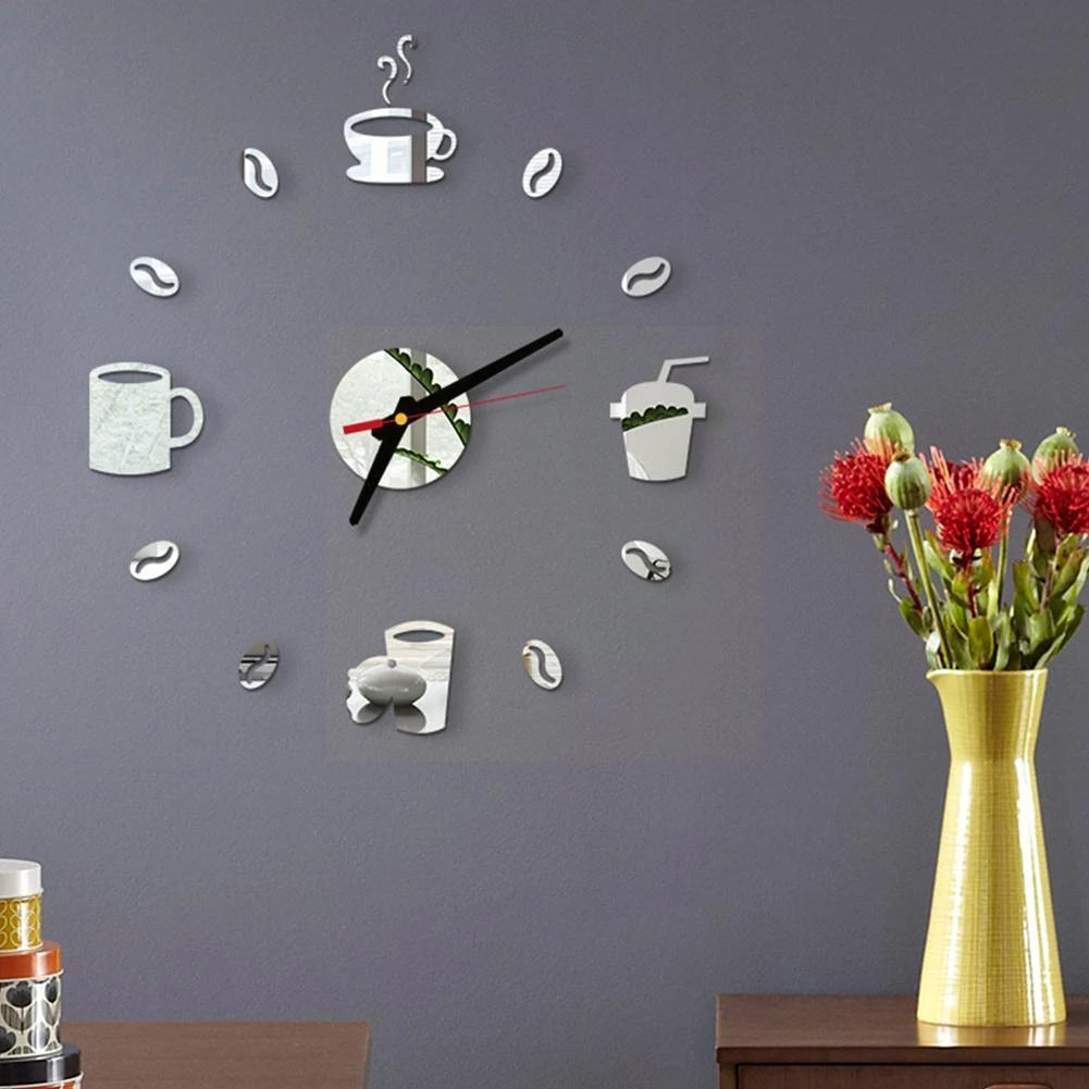 3D Acrylic Cup and Coffee DIY Wall Clock - EC - 144