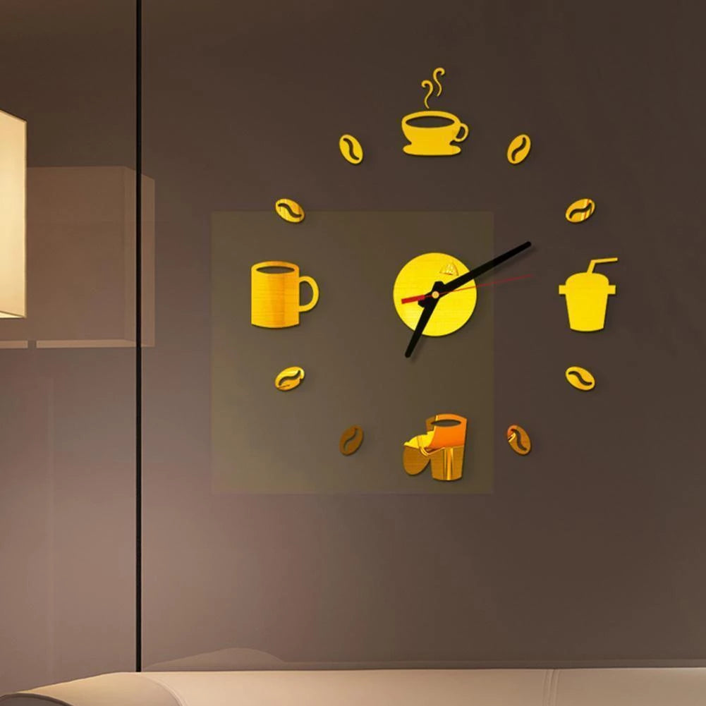 3D Acrylic Cup and Coffee DIY Wall Clock - EC - 144