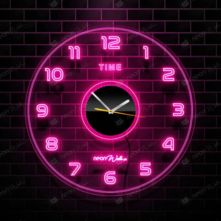 ACRYLIC MODERN NEON WALL CLOCK WITH NEON LED BACKLIGHT - NLA-086