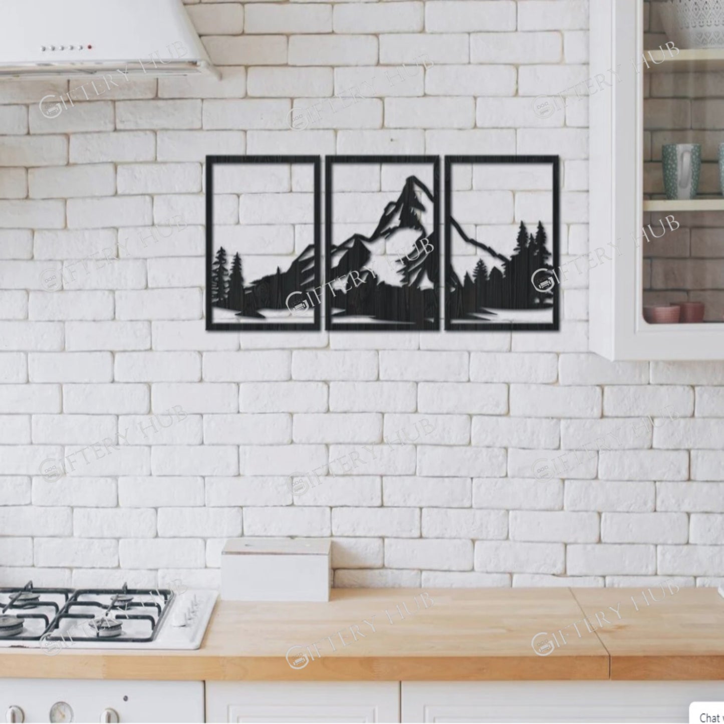 Wooden wall art mountain, Set of 3 - WA - 153