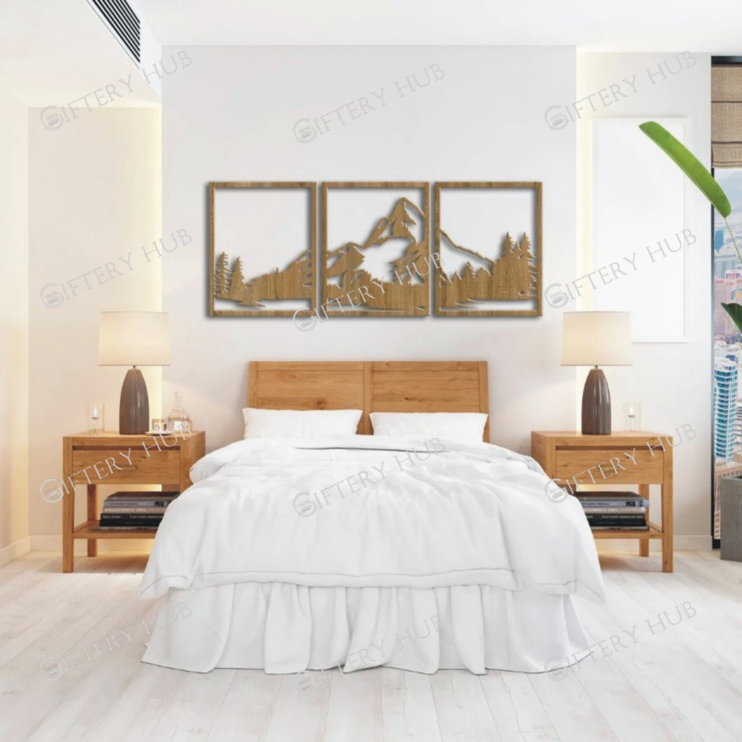 Wooden wall art mountain, Set of 3 - WA - 153