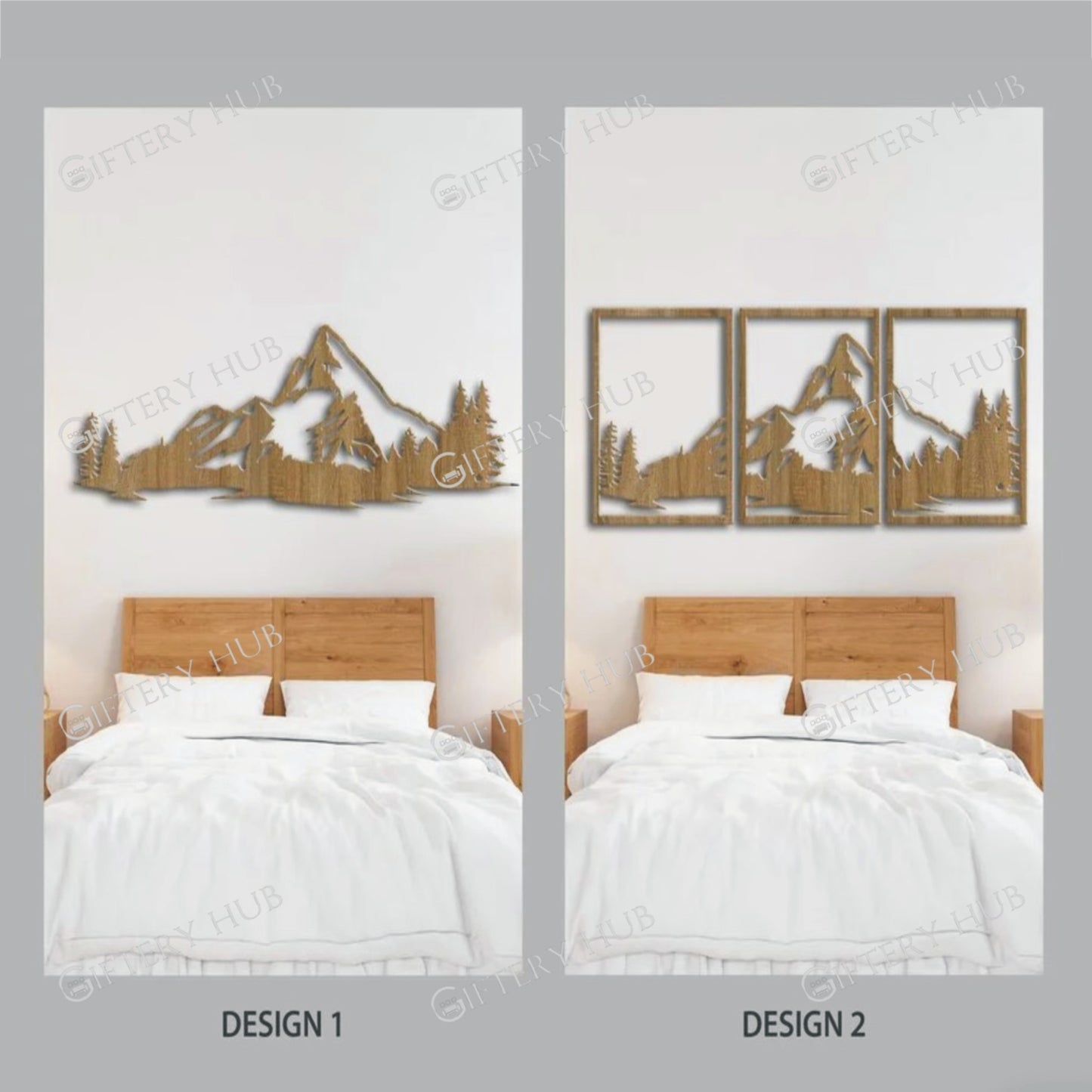 Wooden wall art mountain, Set of 3 - WA - 153