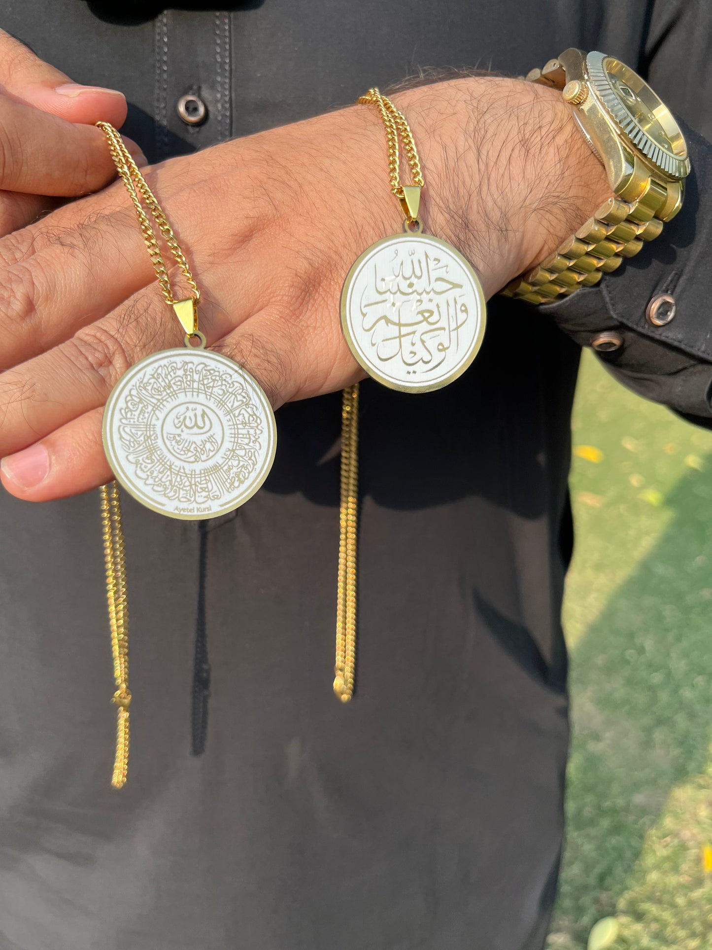 Ayatul Kursi & Hasbiyallahu Wa Nimal Wakeel Necklace Stainless Steel Quran Pendant