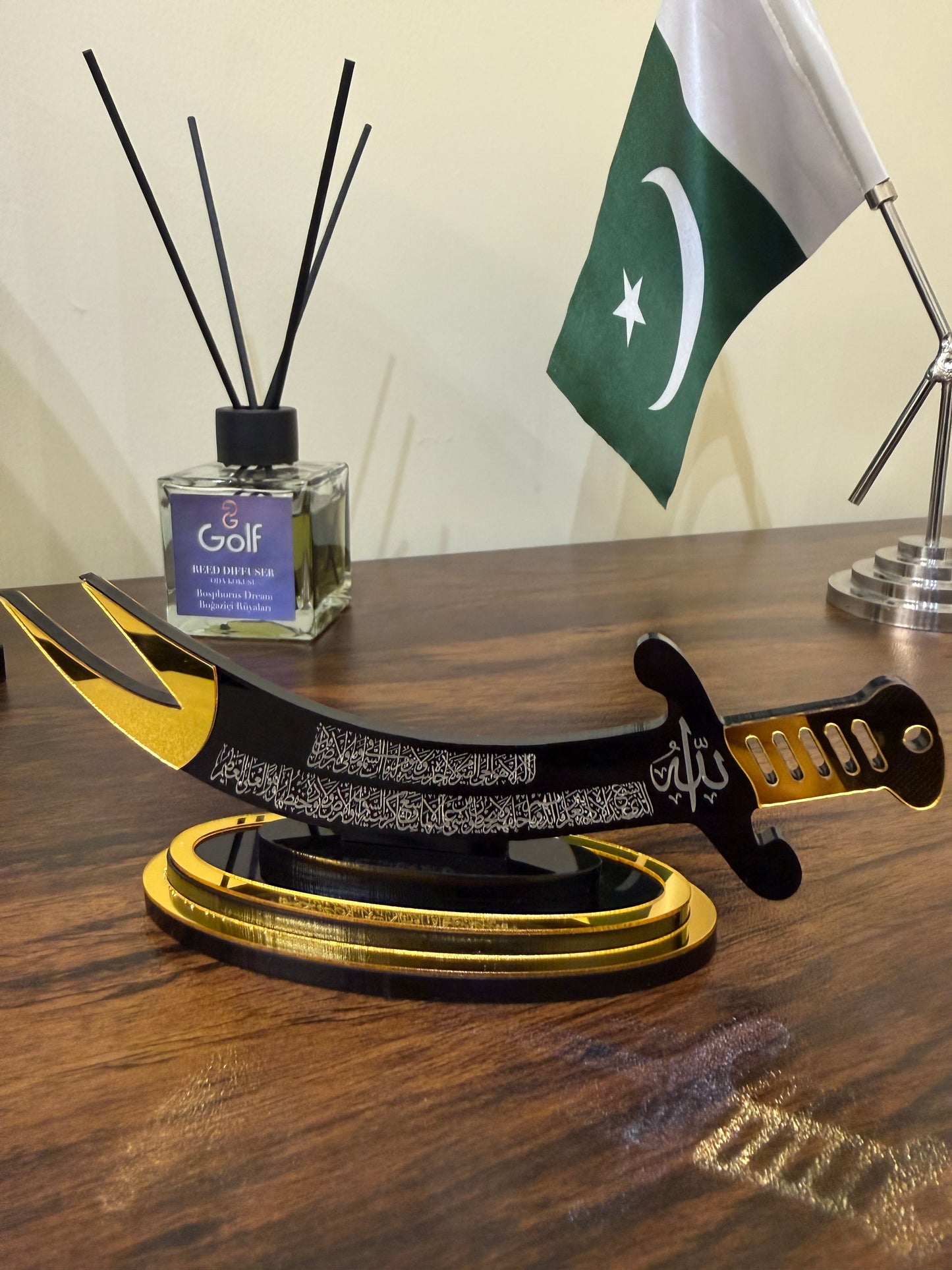 Zulifqar shape Car Dashboard Stand with Ayat ul Kursi & Safar ki Dua