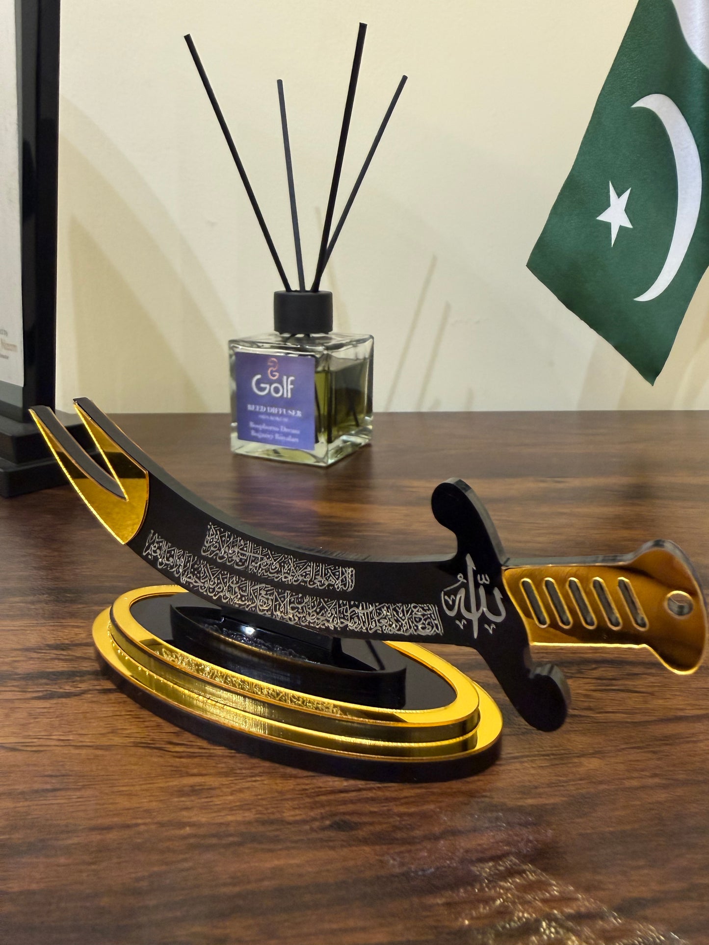 Zulifqar shape Car Dashboard Stand with Ayat ul Kursi & Safar ki Dua