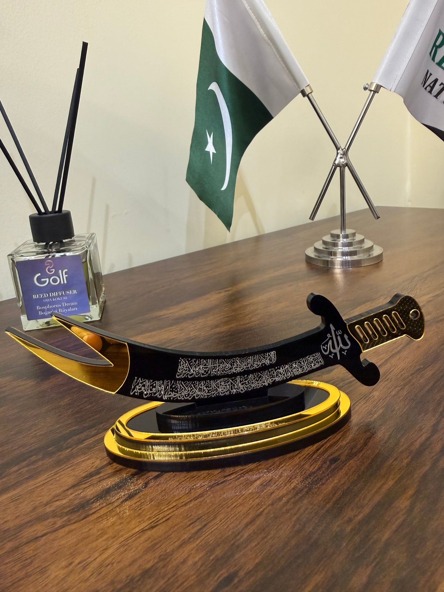 Zulifqar shape Car Dashboard Stand with Ayat ul Kursi & Safar ki Dua