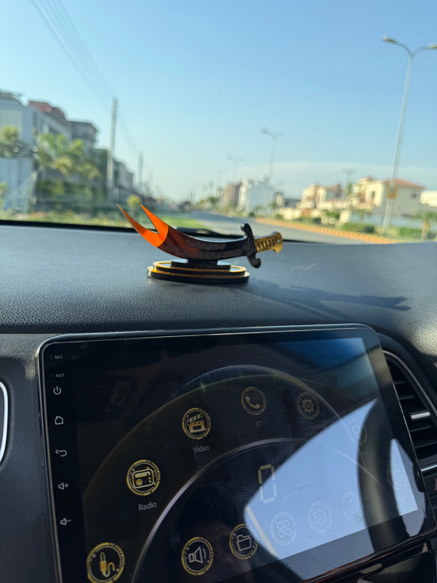 Zulifqar shape Car Dashboard Stand with Ayat ul Kursi & Safar ki Dua