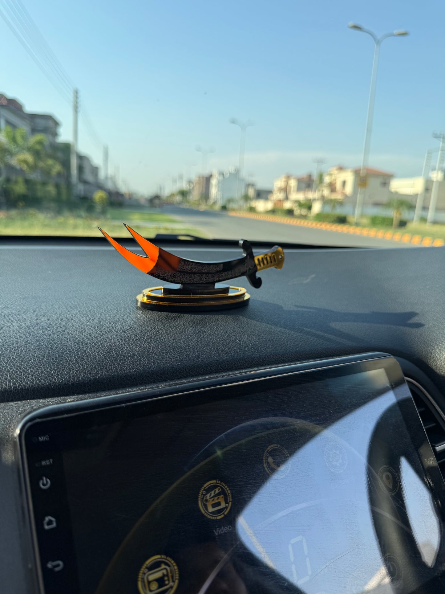 Zulifqar shape Car Dashboard Stand with Ayat ul Kursi & Safar ki Dua
