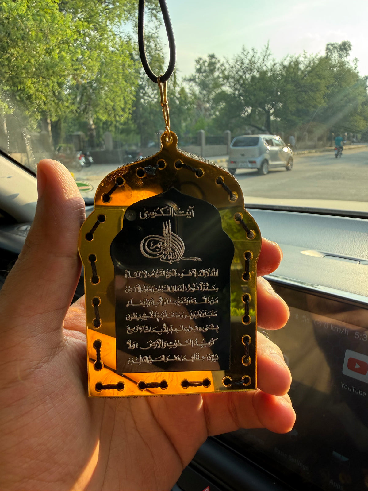 Handmade Golden & Black Masjid Car Hanging Diffuser with Refill Oil