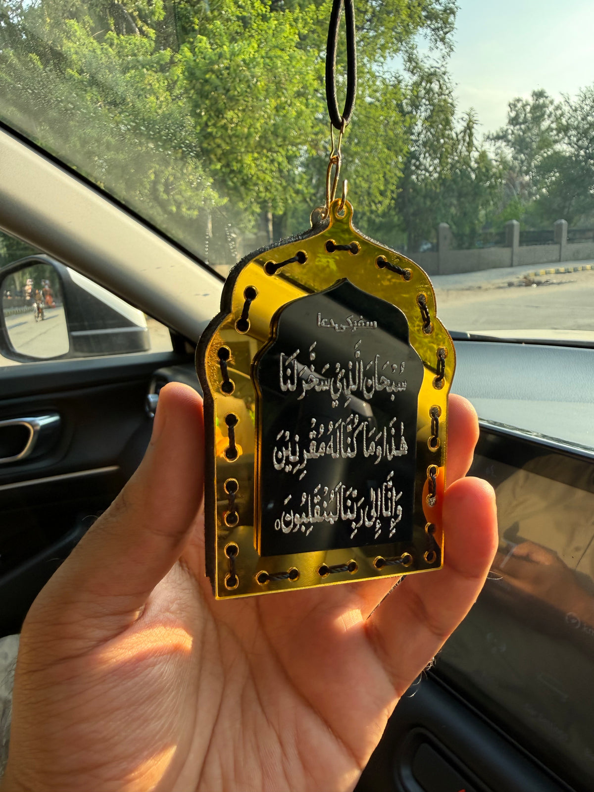 Handmade Golden & Black Masjid Car Hanging Diffuser with Refill Oil