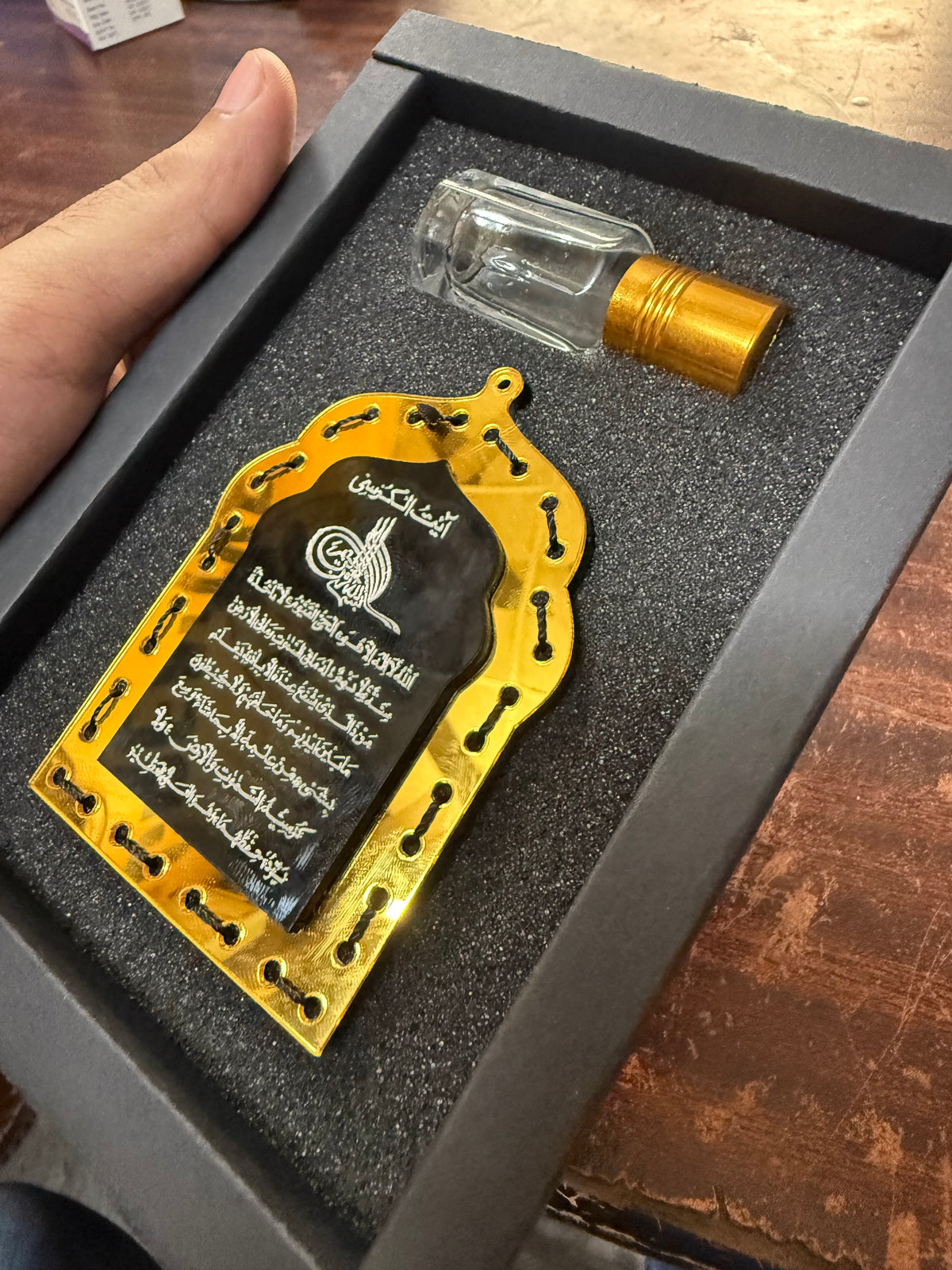 Handmade Golden & Black Masjid Car Hanging Diffuser with Refill Oil