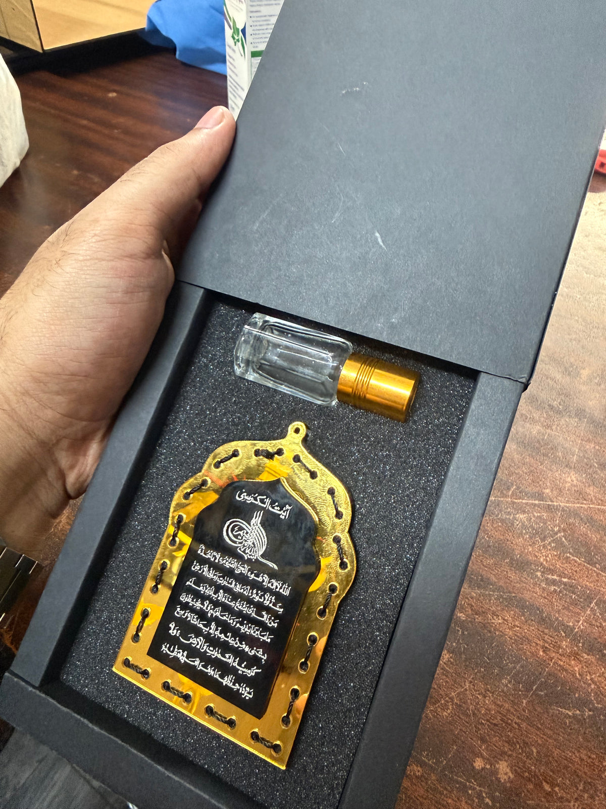 Handmade Golden & Black Masjid Car Hanging Diffuser with Refill Oil