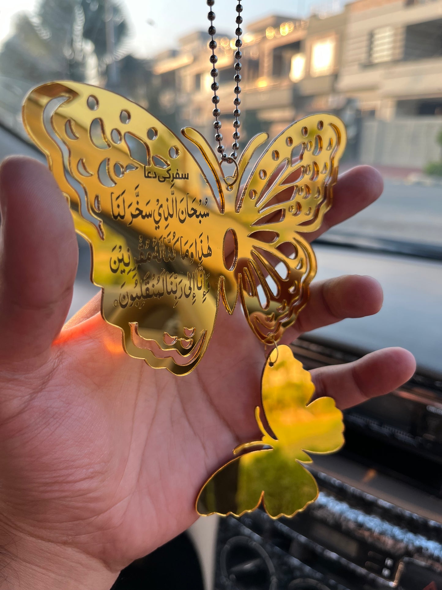 Golden butterfly mirror hanging for car 003
