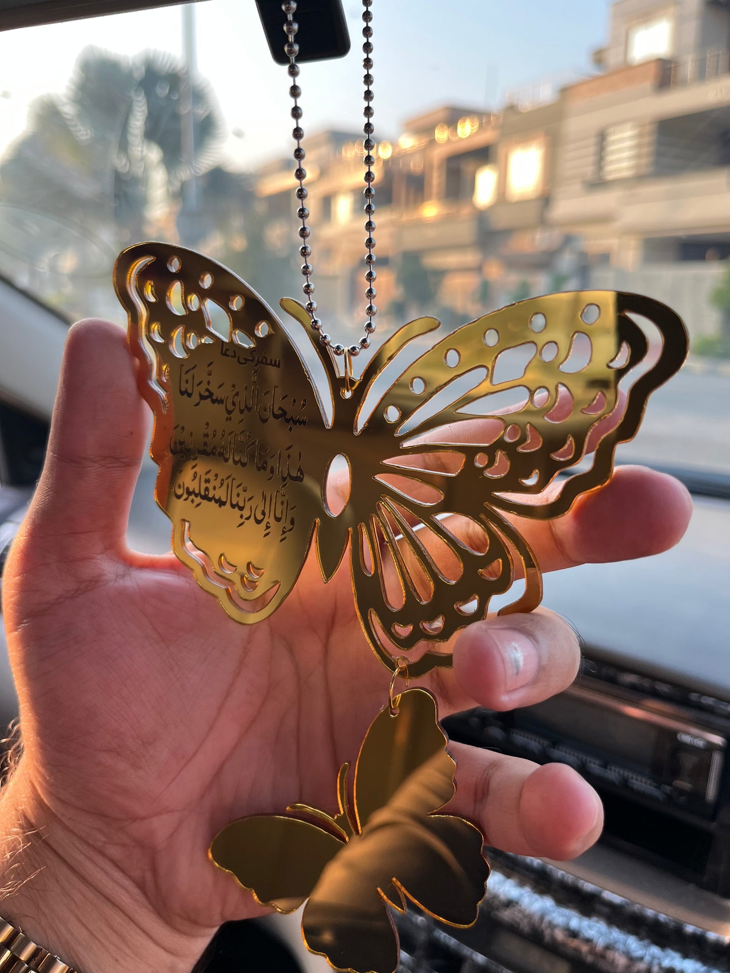Golden butterfly mirror hanging for car 003