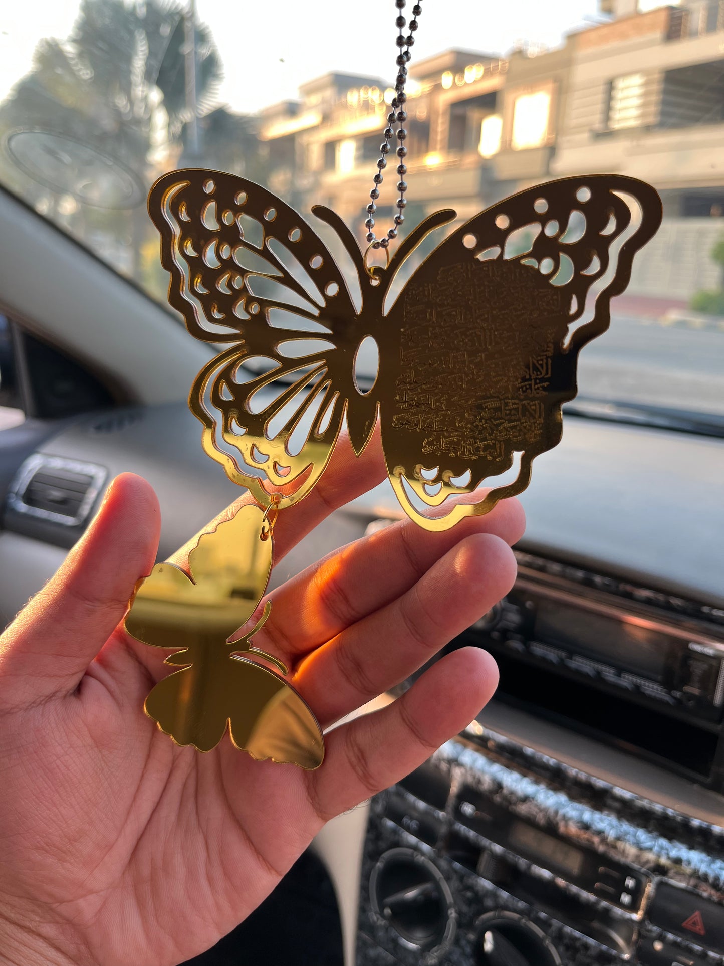 Golden butterfly mirror hanging for car 003