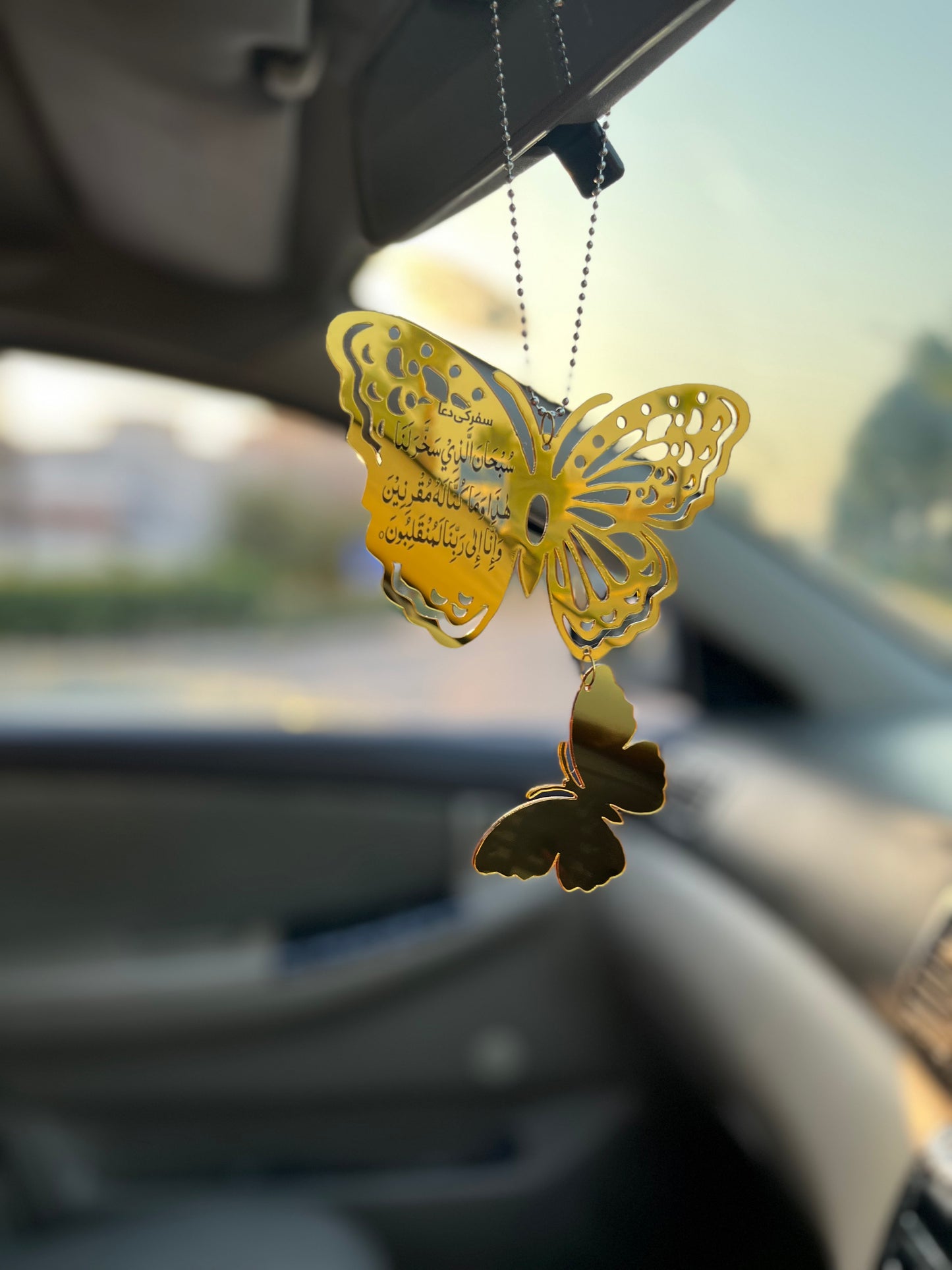 Golden butterfly mirror hanging for car 003