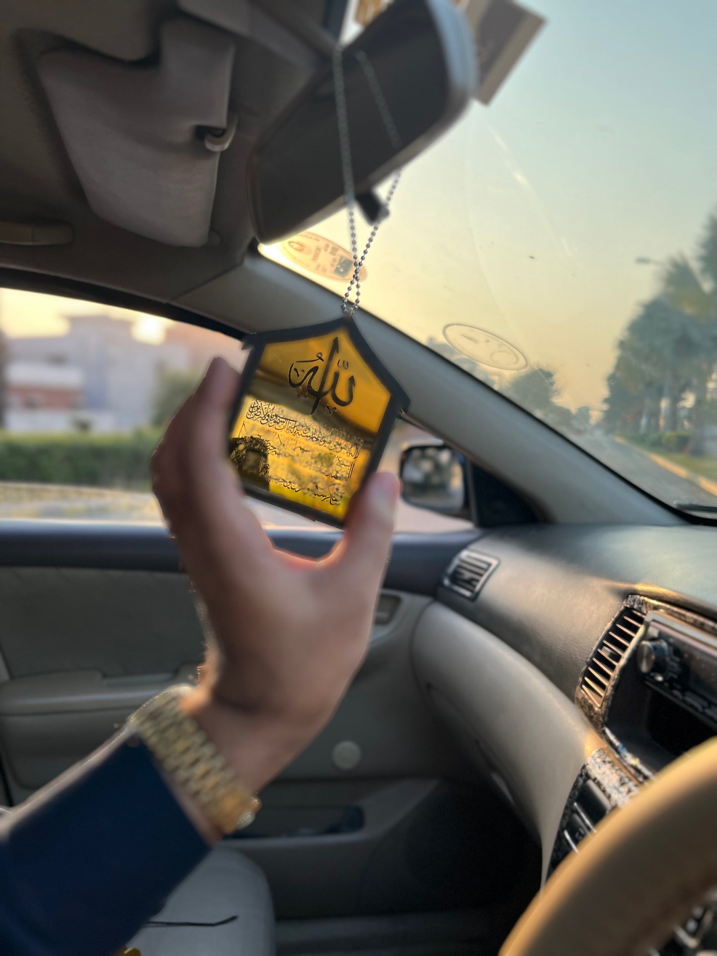 Masjid shape Ayatal kursi & safar ki dua Car Hanging (002)