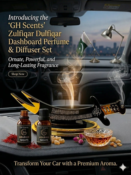 Luxury Zulfiqarstand for  Car & Office Refillable Wood diffuser with 10ml Dropper