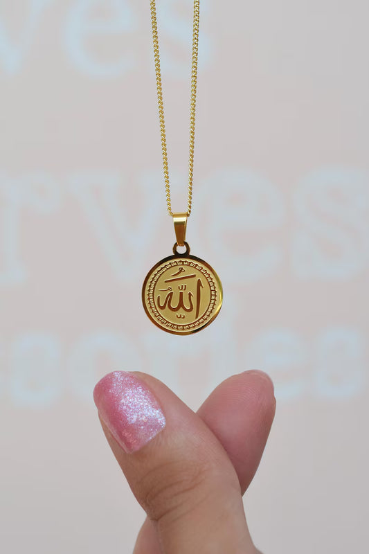 Gold Allah Calligraphy Pendant Necklace! Stainless Steel Islamic Jewelry