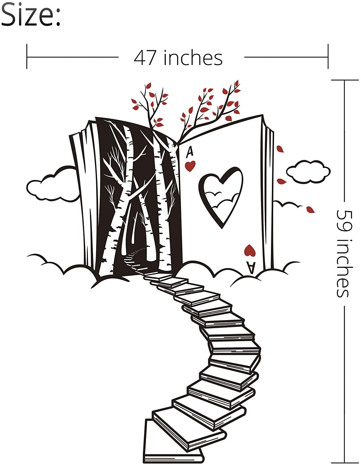 The Giftery Hubs Wall Decor for Bedroom with Stairs of Books, Trees and Ace of Hearts