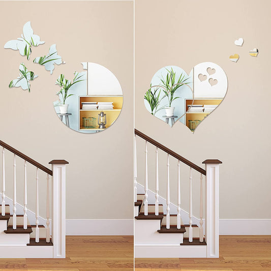 Butterfly Heart Acrylic Mirror Wall Decor for Home Decoration - AWA - 135