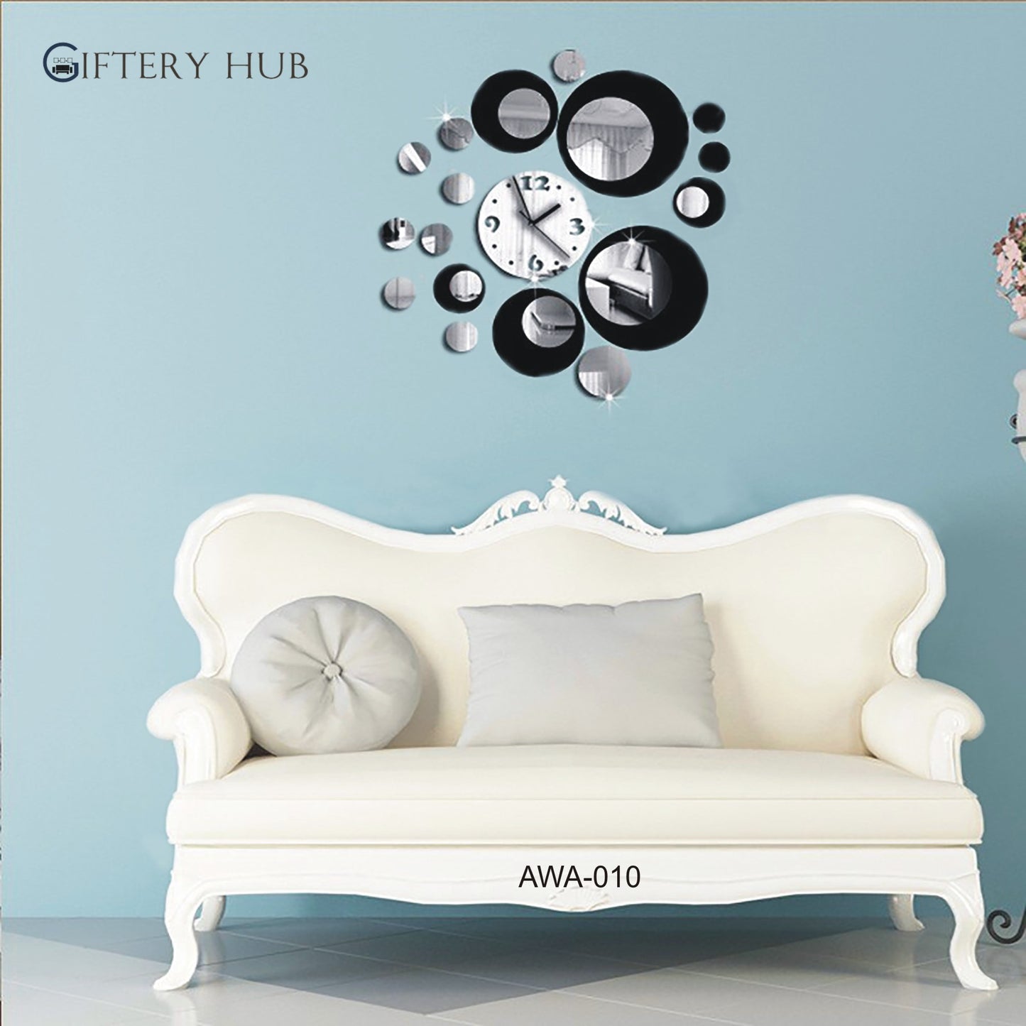 Acrylic Silver and Black Circle Wall Clock for Home and office - AWA-010