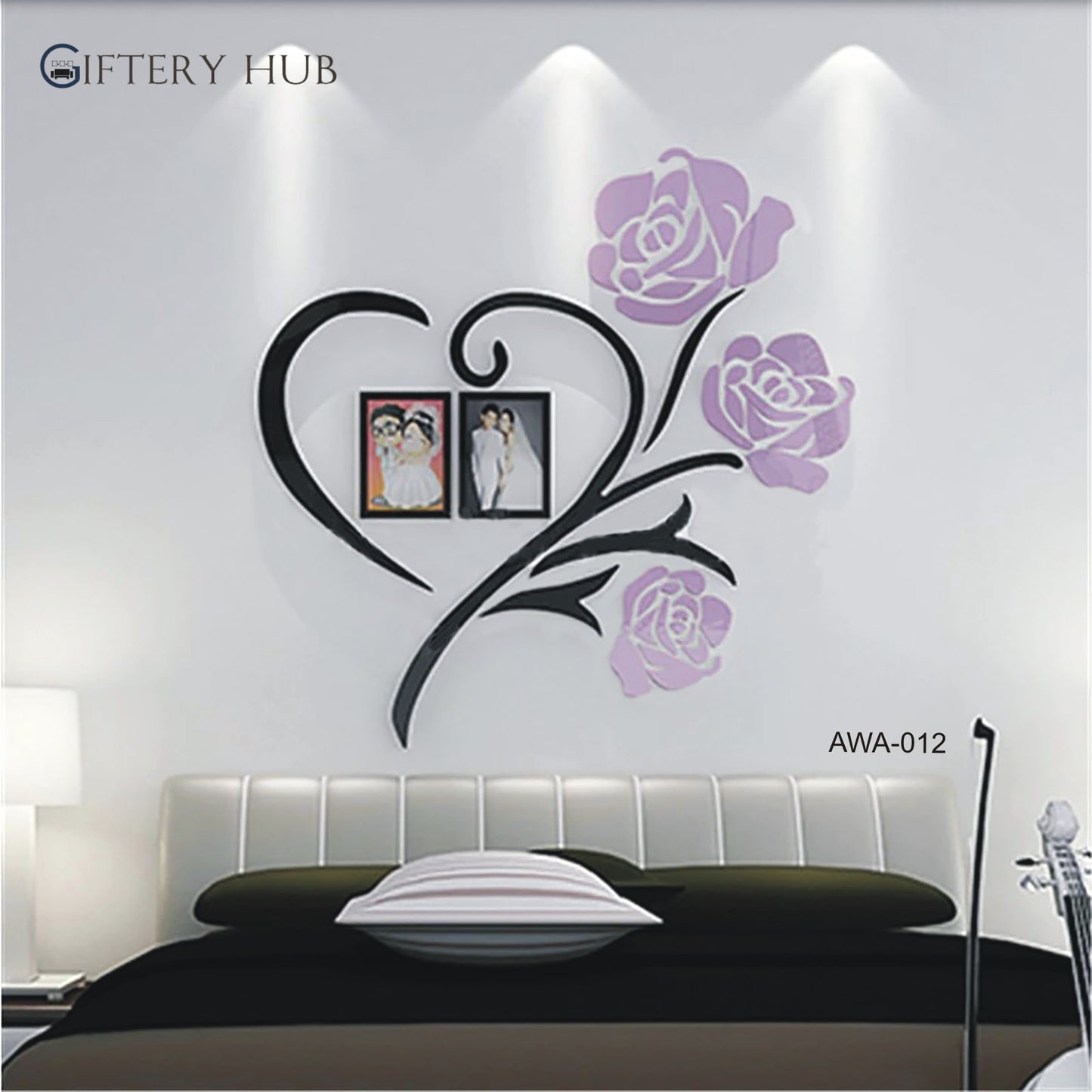 Acrylic Love Heart Flowers with Frames Wall Decor For Home and Office - AWA-012