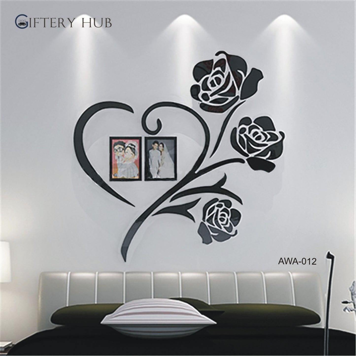 Acrylic Love Heart Flowers with Frames Wall Decor For Home and Office - AWA-012