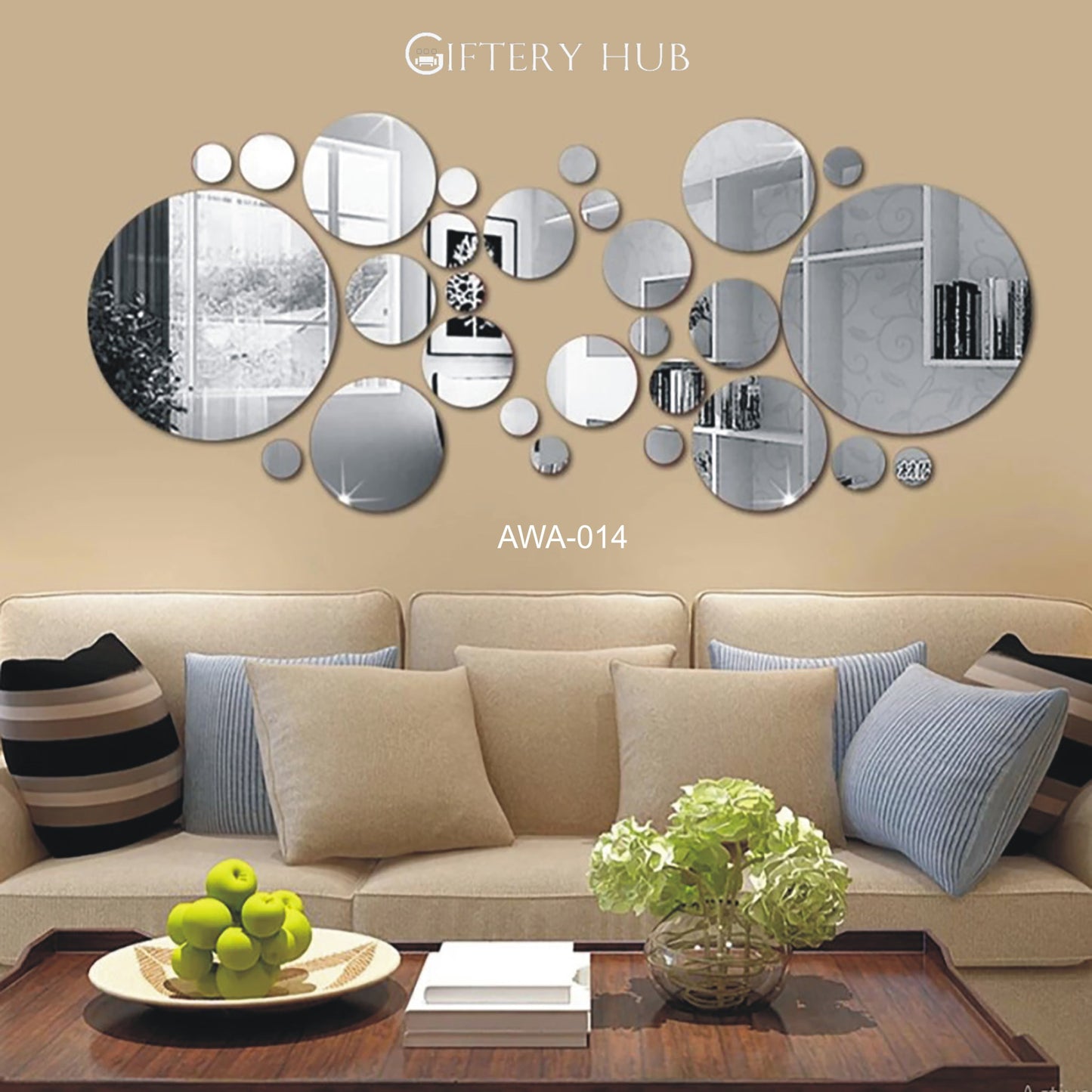 3D DIY Silver Circles Mirror Acrylic Wall Stickers for Home and Office Decor - AWA-014
