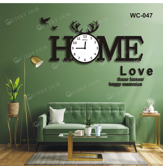 Home Love with Birds Wooden Wall Clock for Home and Offices - WC-047