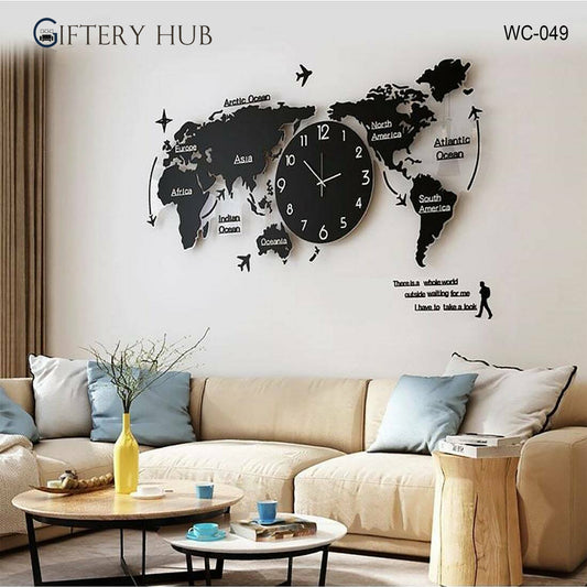 World Map Wooden Wall Clock for Home and Office - WC-049
