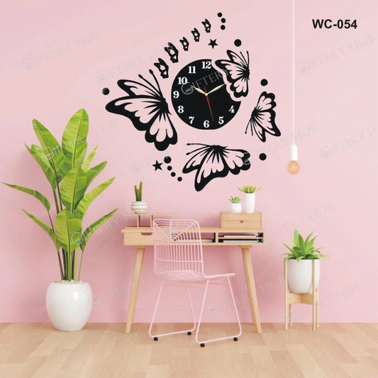 Flying Butterflies with Stars Wooden Wall Clock for Home and office - WC-054