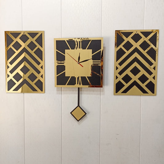 Golden pendulum Clock with Frames - PC - 163