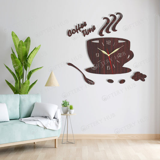 Coffee Time Kitchen Special 3D Silent Wooden Wall Clock - WC-048