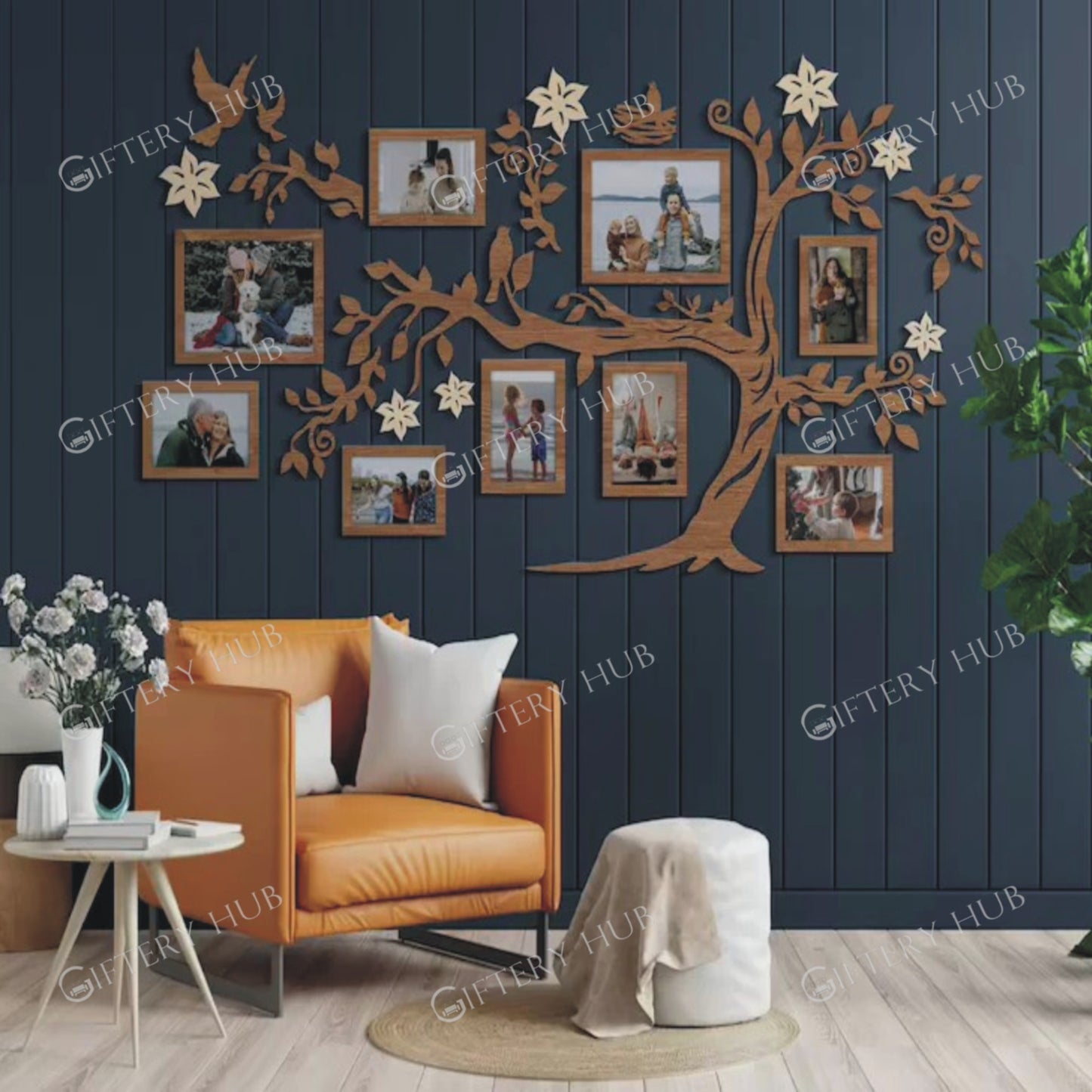 3D Wooden Family tree Art with frames for Wall Decor - WA - 146
