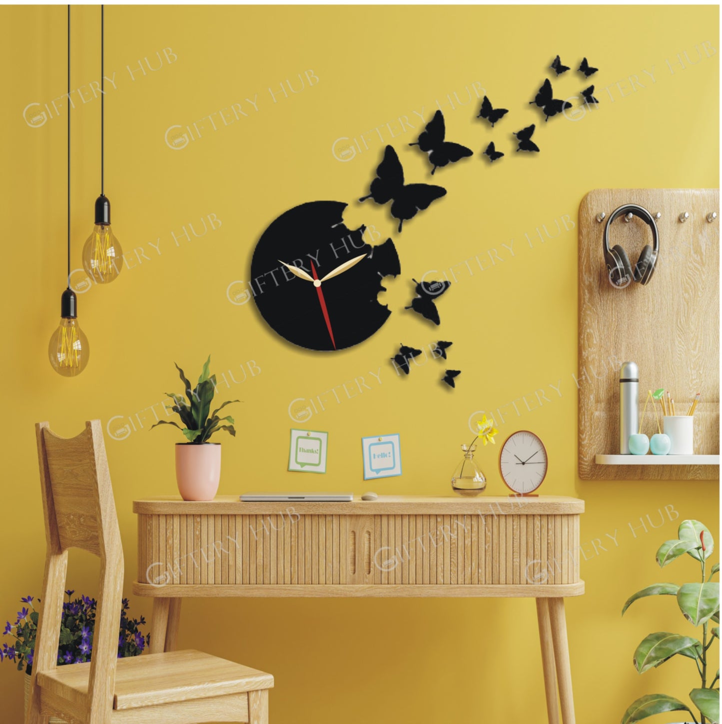 Flying Butterflies 3D Silent Wooden Wall Clock for home decoration - WC-051