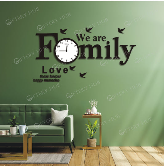 We are Family with Birds Wooden Wall Clock for Home and Office - WC - 131